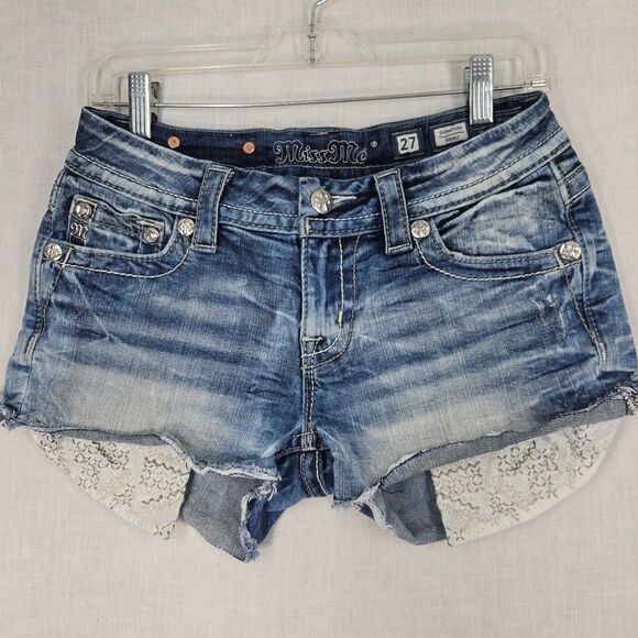 Miss Me Pants - Miss Me Y2K Denim Shorts Size 27 Visible Embellished Inside Pockets Shorty
